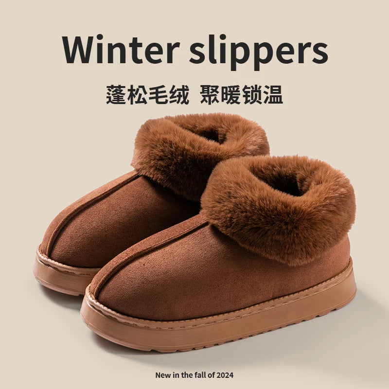 2025 High Quality of Women's Fashion Snow Boots Fluffy Plush Faux Fur Soft Slippers Winter Indoor Comfortable Home men's Shoes
