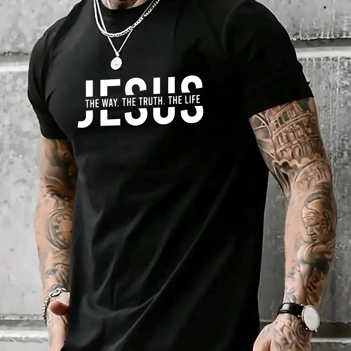 Summer men's 100% pure cotton casual loose fit Jesus Way truth life letter printed round neck short sleeved T-shirt top
