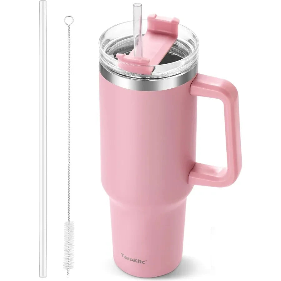 40oz Thermal Stainless Steel Travel Cup with Handle and Straw Reusable Vacuum Tumbler Christmas Gift for Mom Grandma