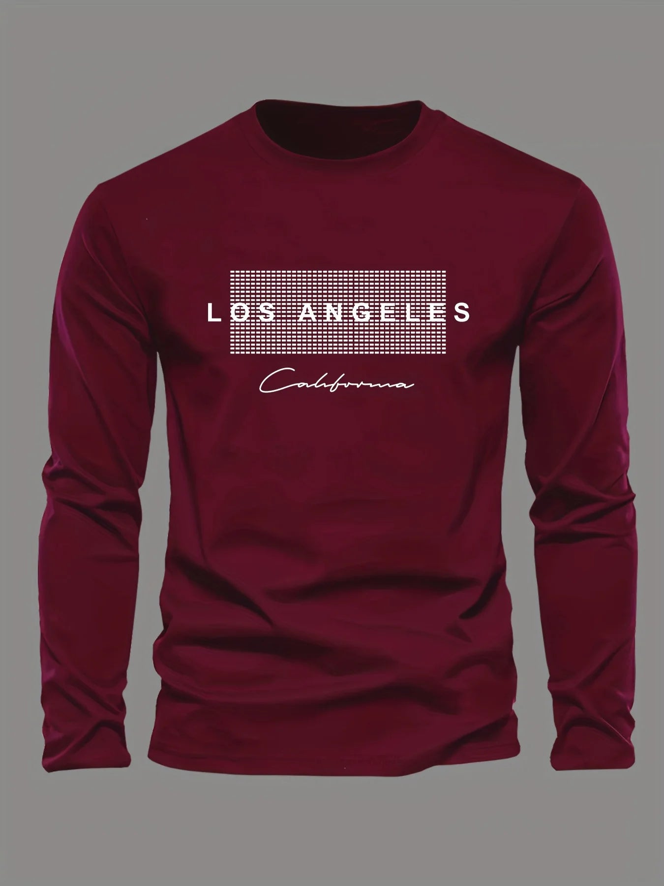 Men's 100% pure cotton loose and comfortable casual sports Los Angeles letter pattern printed round neck long sleeved T-shirt