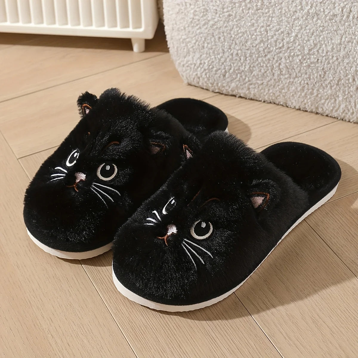 Womens Plush Cat Slippers Winter Warm Cozy Indoor House Shoes Soft EVA Sole Non-Slip Design