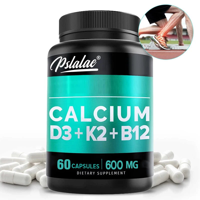 Calcium 600 Mg, Vitamin D3 K2 B12 Supplement - Provides Heart, Bone and Immune Support for Women and Men - 60 Capsules