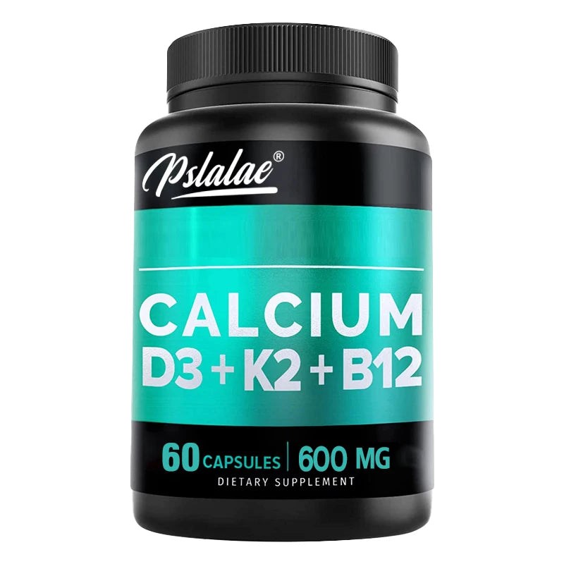 Calcium 600 Mg, Vitamin D3 K2 B12 Supplement - Provides Heart, Bone and Immune Support for Women and Men - 60 Capsules