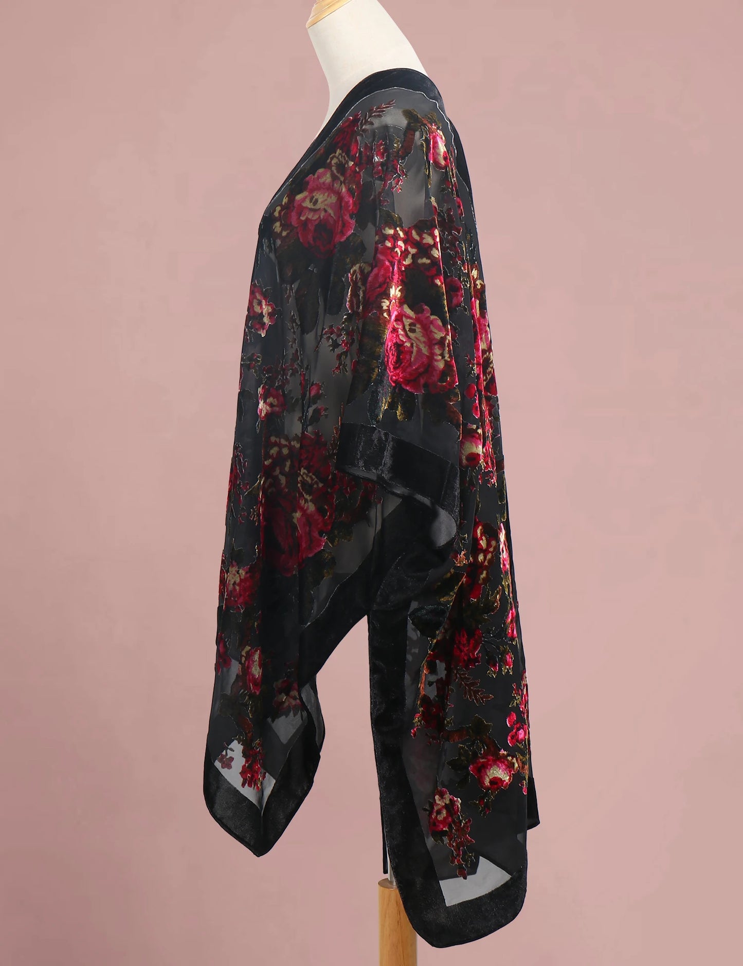 WeHello Women's Burnout Velvet Kimono Black Long Cardigan Cover Up Holiday Casual Cardigan Shawl Oversize Tops