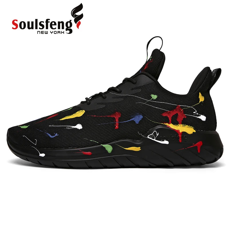 Mens Graffiti Running Shoes Mesh Breathable Lightweight Cushioning Training Athletic Sneakers