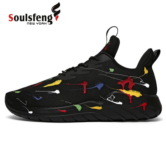 Mens Graffiti Running Shoes Mesh Breathable Lightweight Cushioning Training Athletic Sneakers