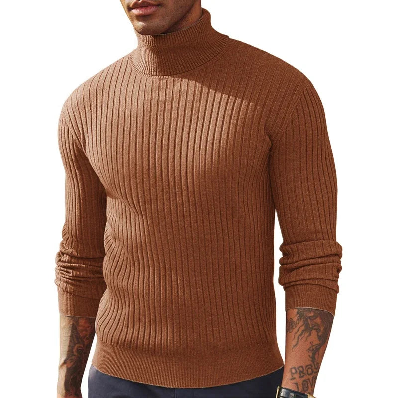 Autumn Men's Slim Fit Long Sleeve Turtleneck Sweater Casual Knitted Pullover Sweaters Outdoor Winter Warm Thick Heavyweight Top