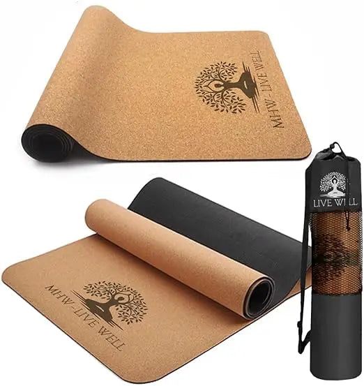 Eco-Friendly Cork and TPE Yoga Mats for Home Workouts - Extra Wide, Long, Foldable, Non-Slip, Odor-Resistant