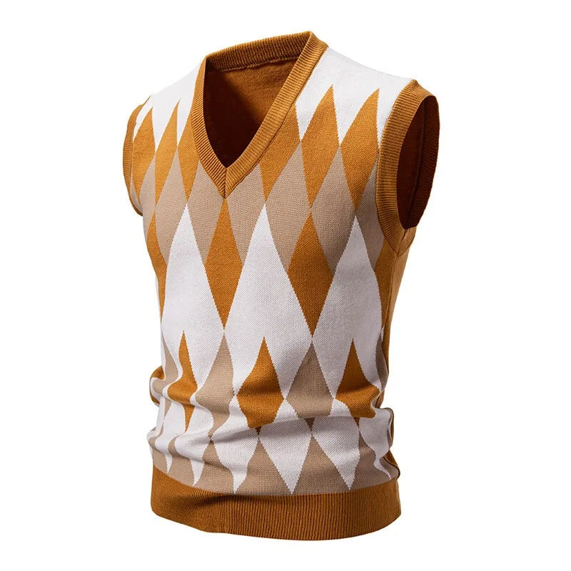 New Mens Argyle Knitwear Vest V Neck Sleeveless Casual Slim Fit Pullover Knitted Sweater lightweight vests