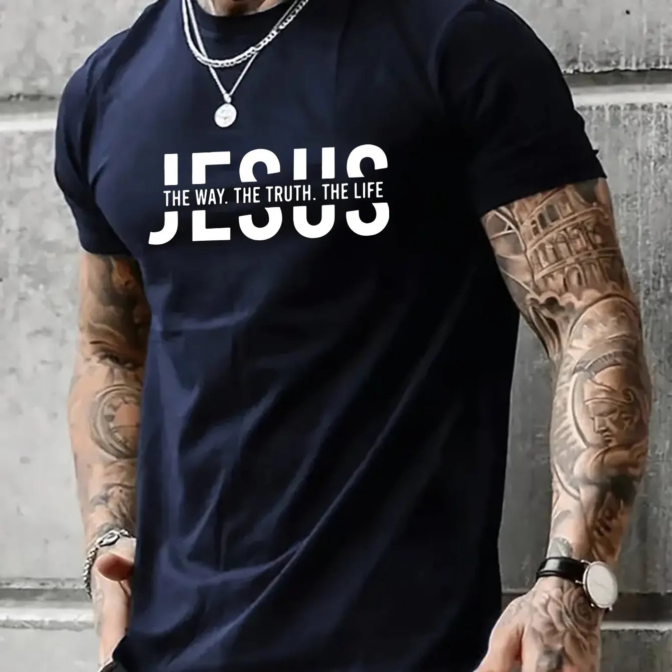 Summer men's 100% pure cotton casual loose fit Jesus Way truth life letter printed round neck short sleeved T-shirt top