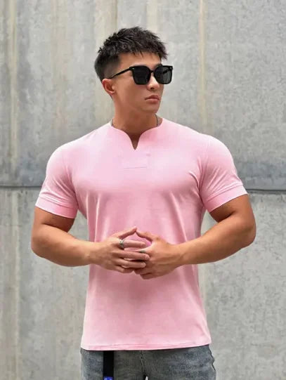 Mens Clothing New Fashion V neck Short Sleeve T Shirt Men Slim Fit T-shirt Men cotton Casual Summer Gym Fitness Tee shirt