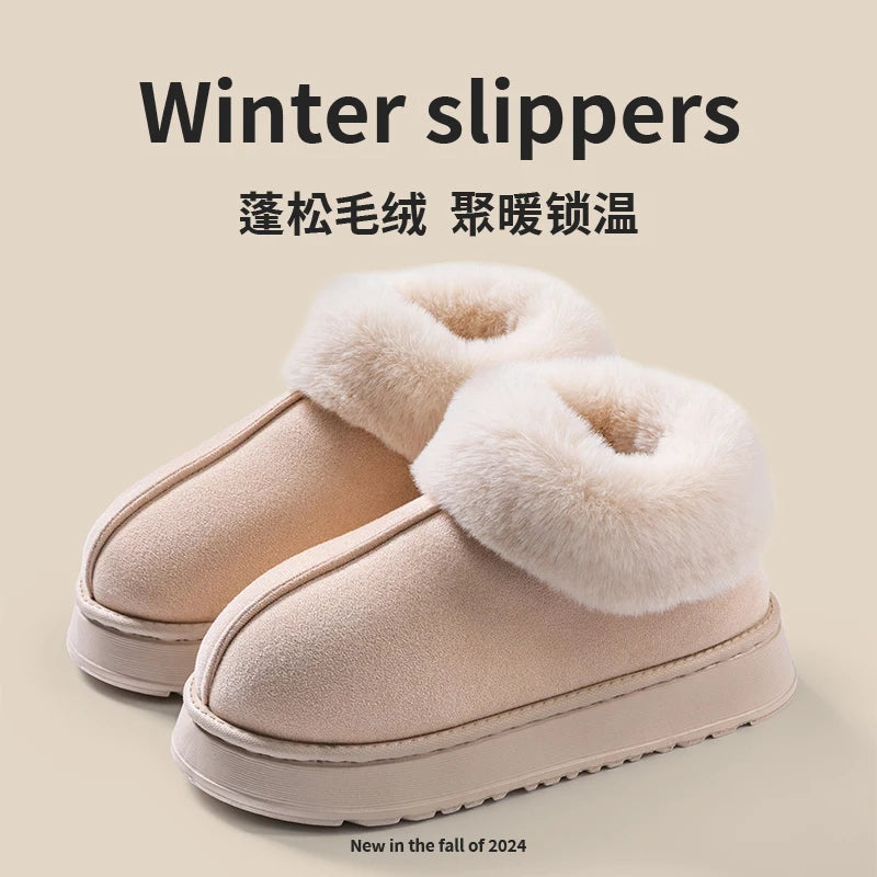 2025 High Quality of  Women's Fashion Snow Boots Fluffy Plush Faux Fur Soft Slippers Winter Indoor Comfortable Home men's Shoes