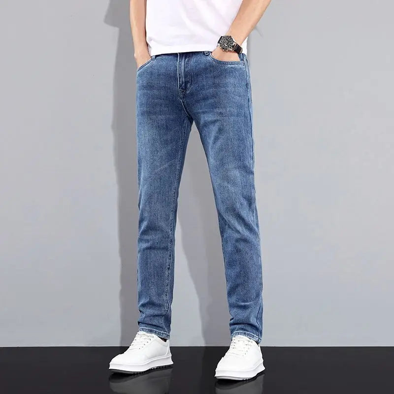 Autumn Winter New Men's Micro Elastic Straight Leg Denim Pants with Shape Skin Friendly Business Men's Pants in Multiple Sizes