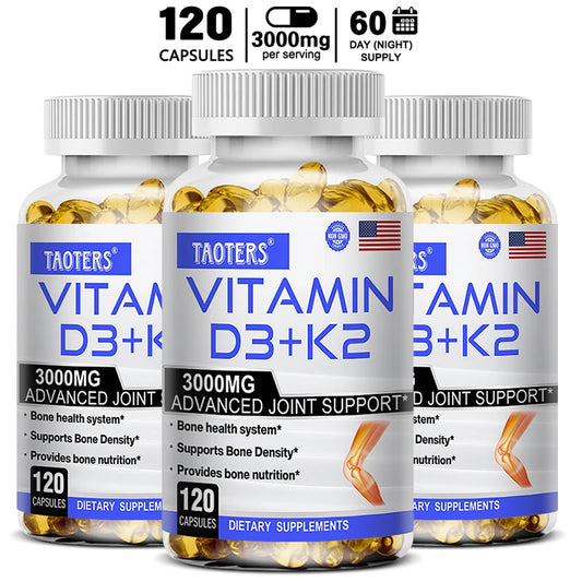 Vitamin D3+K2 supplement supports joint, bone and immune health, promotes calcium absorption and cardiovascular health.