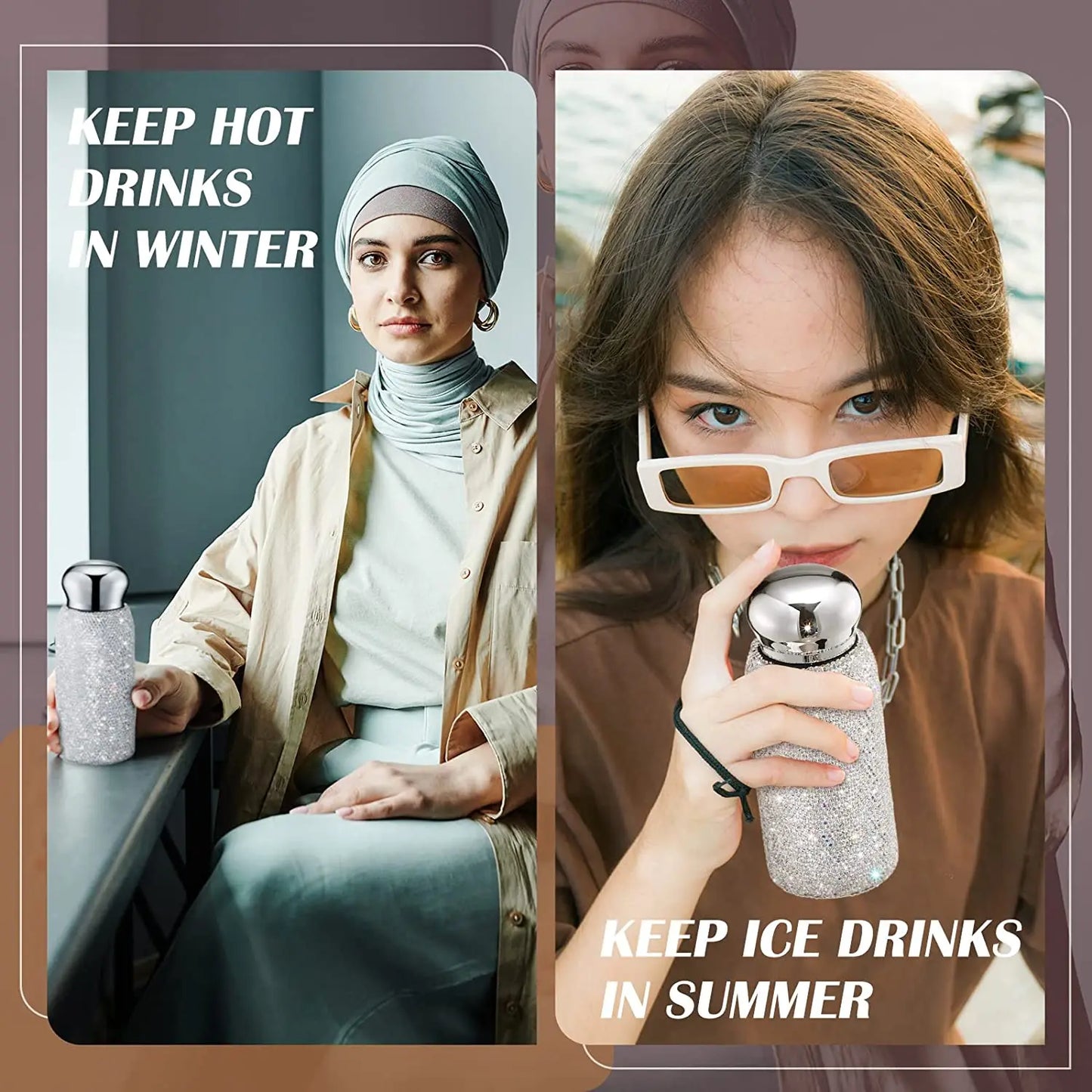 Rhinestone Water Bottle 260ML Diamond Insulated cups Luxurious Stainless Steel Thermos Mug Leak-Proof Water Cup for Coffee