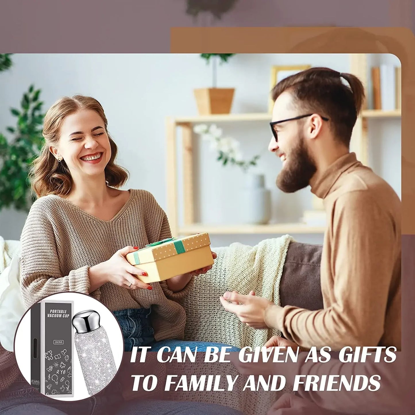 Rhinestone Water Bottle 260ML Diamond Insulated cups Luxurious Stainless Steel Thermos Mug Leak-Proof Water Cup for Coffee