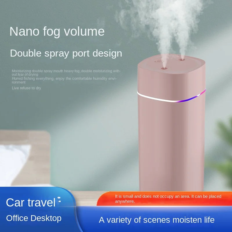 Dual-Nozzle USB Humidifier | 800ml/H Super Mist & Ultra Quiet | Car/Home Moisturizing Device