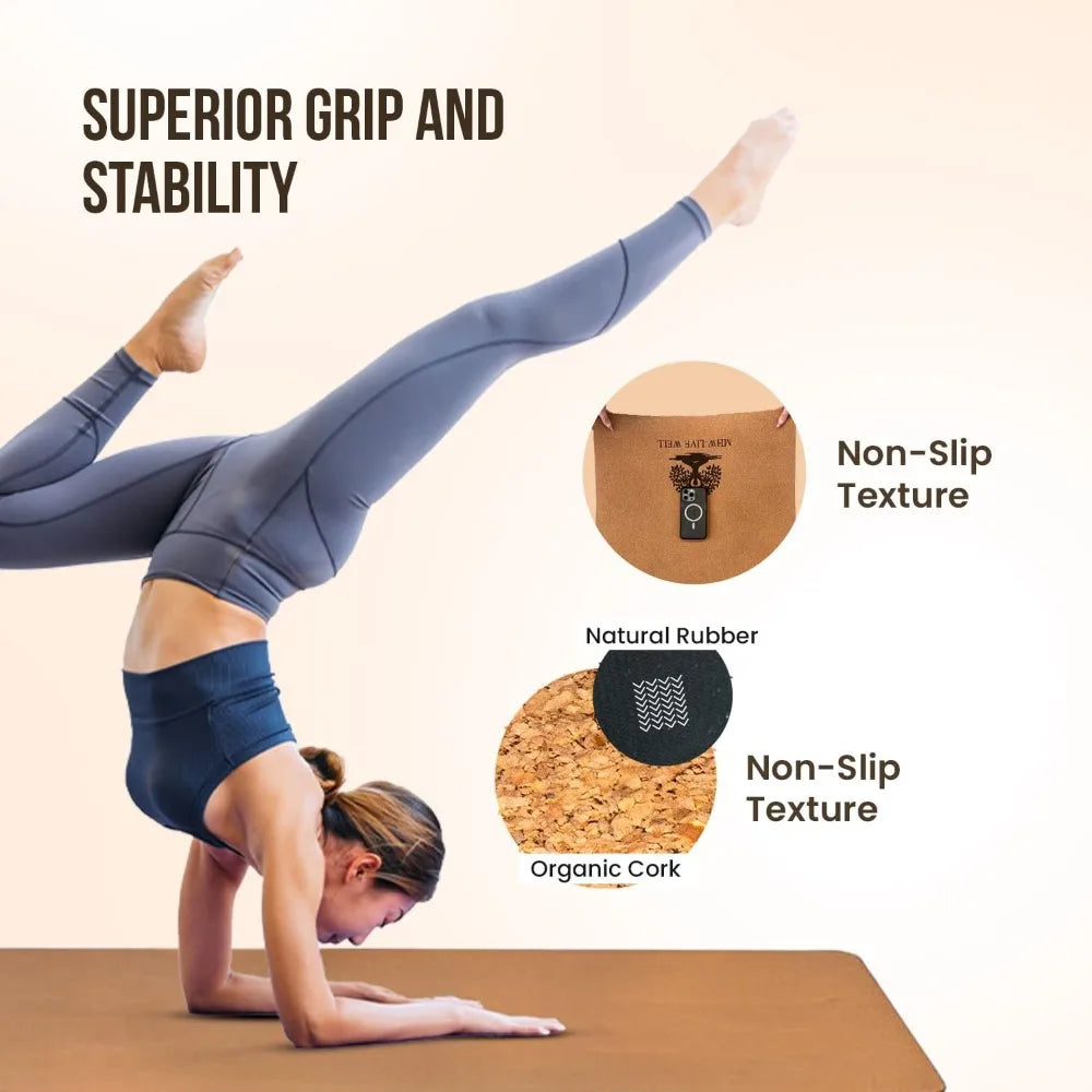 Eco-Friendly Cork and TPE Yoga Mats for Home Workouts - Extra Wide, Long, Foldable, Non-Slip, Odor-Resistant