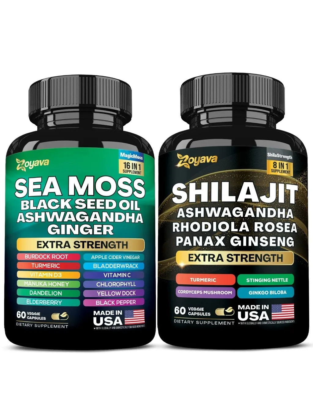 Seaweed 16-in-1, 19,445 Mg (60 Capsules) and Shilajit 8-in-1, 15,250 Mg (60 Capsules) Vitality Kit, 24 Ingredients