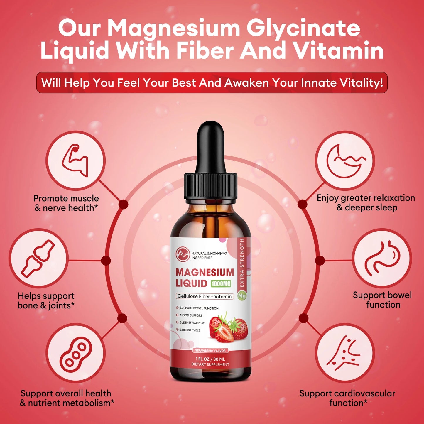 Magnesium Glycinate Liquid Drop, Sleep Support Vegan Non-GMO 30Ml