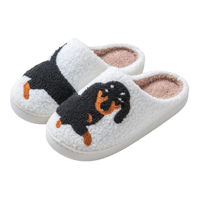 Cartoon Cute Cat Dachshund Dog Women Slippers Indoor Warm Comfort Lightweight Bedroom Concise Winter Cotton Shoes Men Slides
