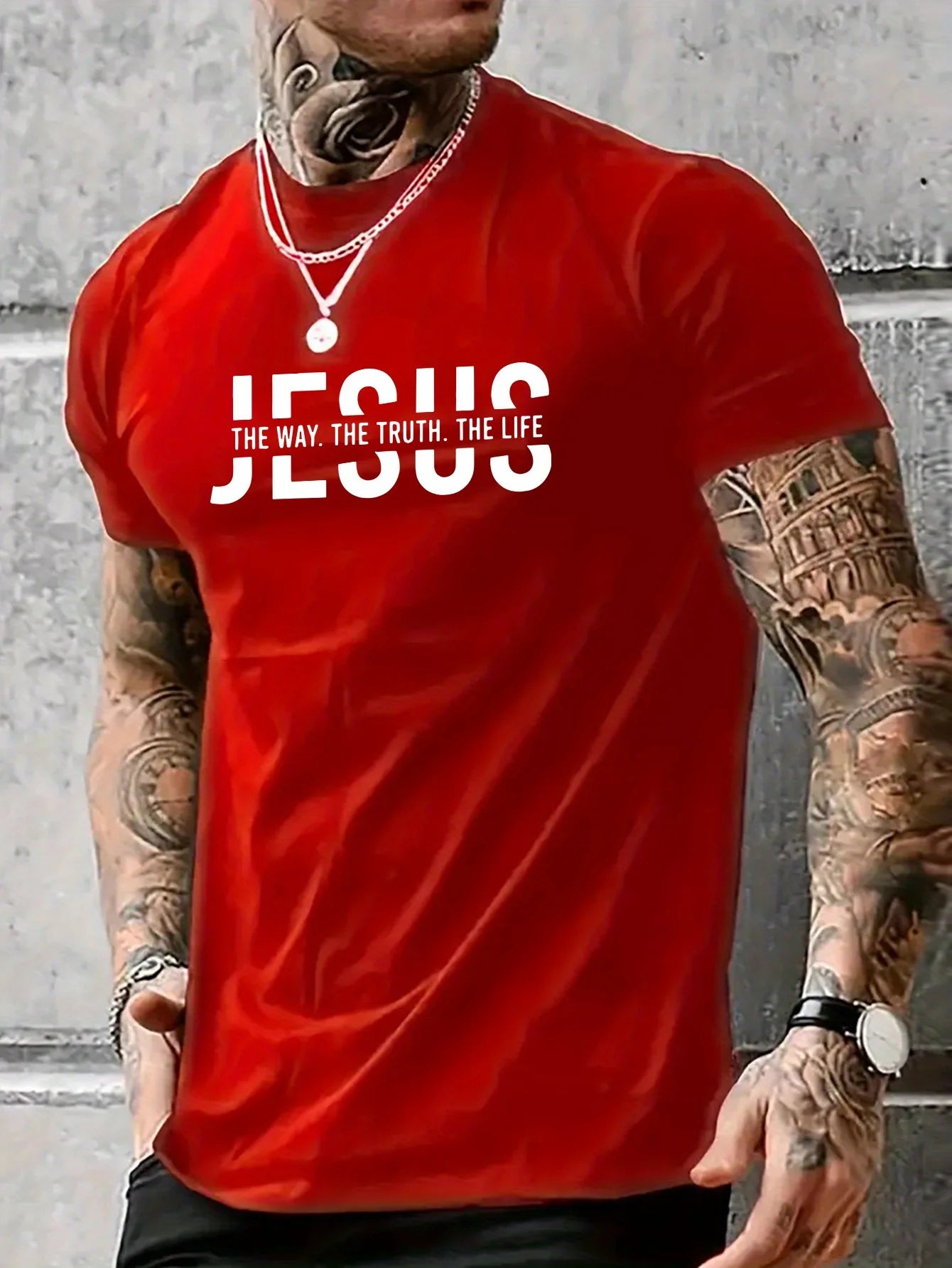 Summer men's 100% pure cotton casual loose fit Jesus Way truth life letter printed round neck short sleeved T-shirt top
