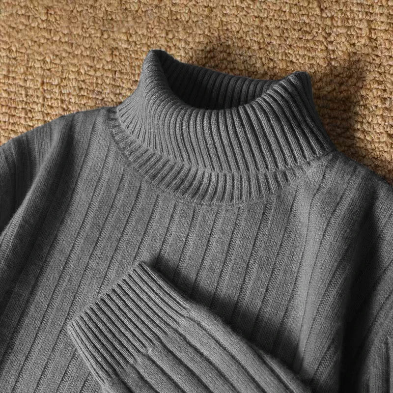 Animal Game Men's Long Turtleneck Stripes Sweater Casual Knitwear Pullover Sweaters Outdoor Warm Thick Heavyweight Cold Blouse