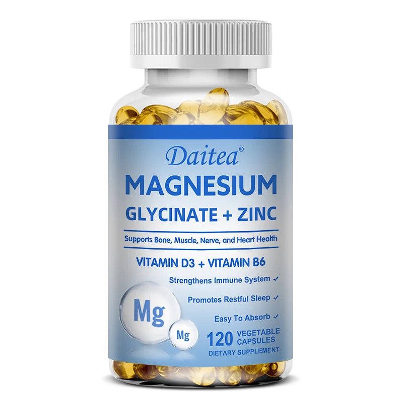 Magnesium + Zinc with Vitamin D3 and Vitamin B6 - Promotes Healthy Bones and Teeth, Heart, Nerve and Muscle Function, Non-GMO