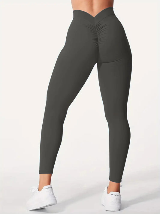 Women's Sports Leggings Cross-Over Yoga Trousers with High-Waist Stretch V-Shaped Tight-Fitting Leggings