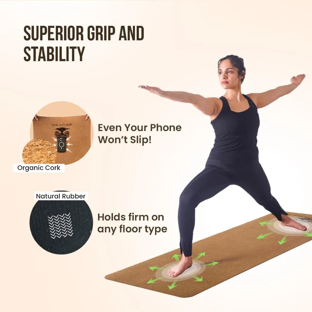 Eco-Friendly Cork and TPE Yoga Mats for Home Workouts - Extra Wide, Long, Foldable, Non-Slip, Odor-Resistant