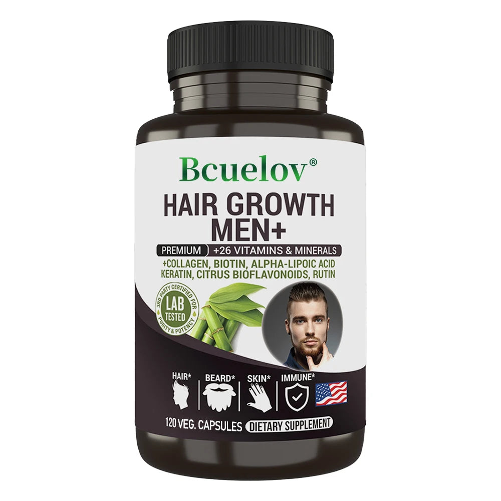 Men's Hair Care Supplement - 26 Mineral Vitamins - Healthy Hair, Beard, Skin, Nails - 120 Capsules