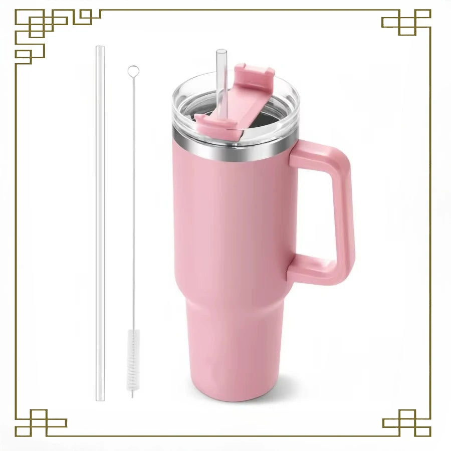 40oz Thermal Stainless Steel Travel Cup with Handle and Straw Reusable Vacuum Tumbler Christmas Gift for Mom Grandma