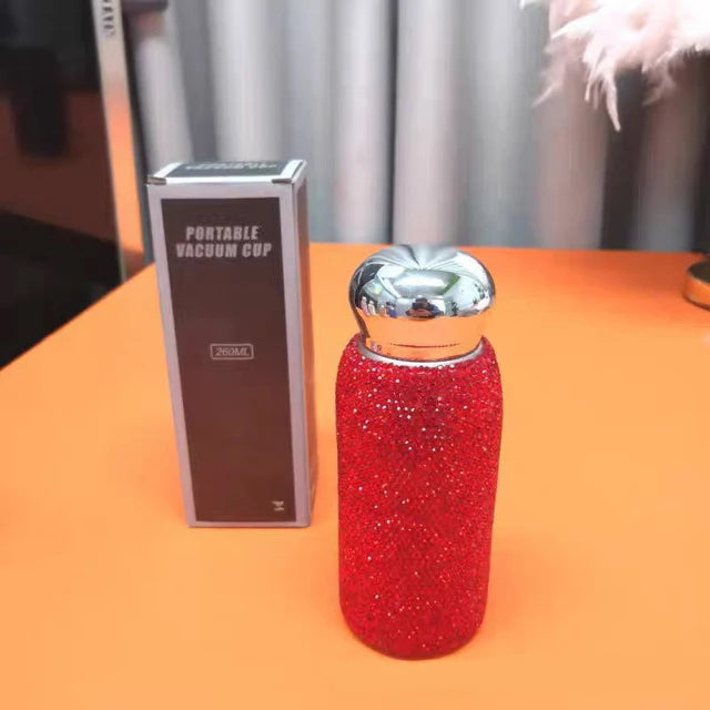 Rhinestone Water Bottle 260ML Diamond Insulated cups Luxurious Stainless Steel Thermos Mug Leak-Proof Water Cup for Coffee