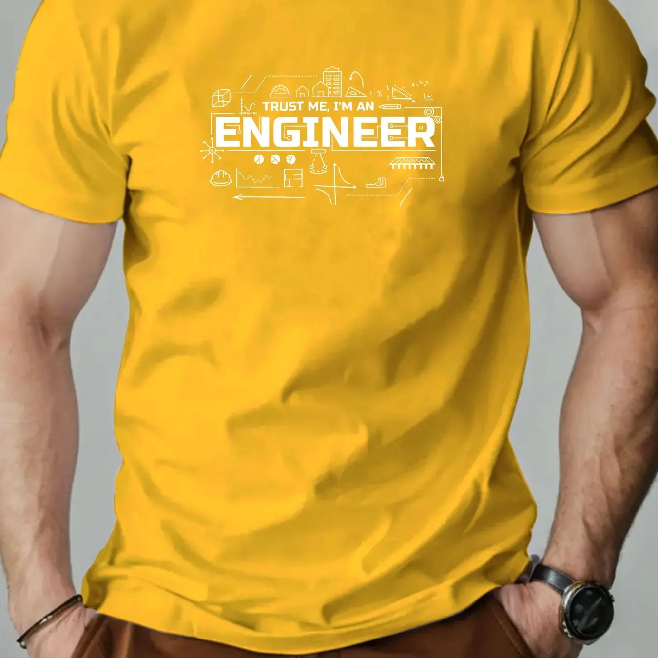 Men's summer 100% pure cotton fashionable casual sports loose fashion engineer pattern printed round neck short sleeved T-shirt