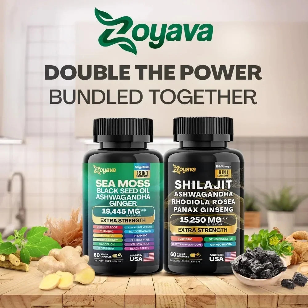 Seaweed 16-in-1, 19,445 Mg (60 Capsules) and Shilajit 8-in-1, 15,250 Mg (60 Capsules) Vitality Kit, 24 Ingredients