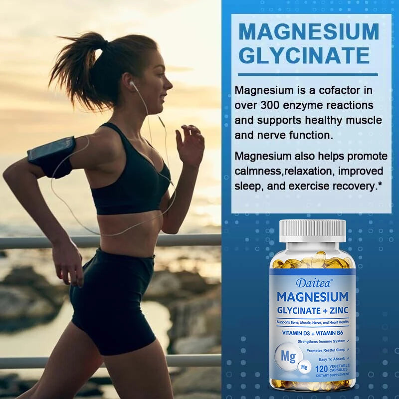 Magnesium + Zinc with Vitamin D3 and Vitamin B6 - Promotes Healthy Bones and Teeth, Heart, Nerve and Muscle Function, Non-GMO