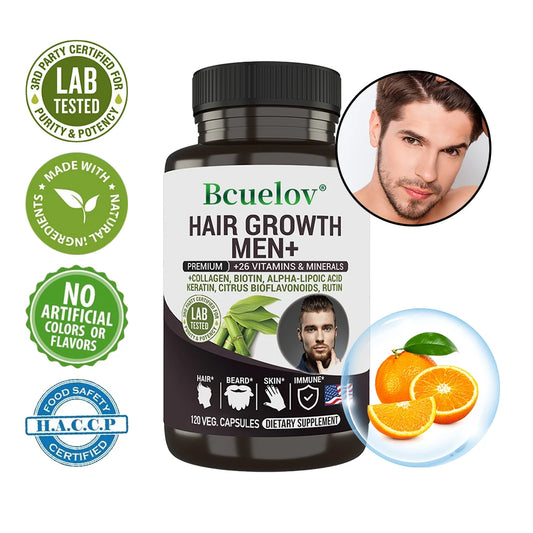 Men's Hair Care Supplement - 26 Mineral Vitamins - Healthy Hair, Beard, Skin, Nails - 120 Capsules