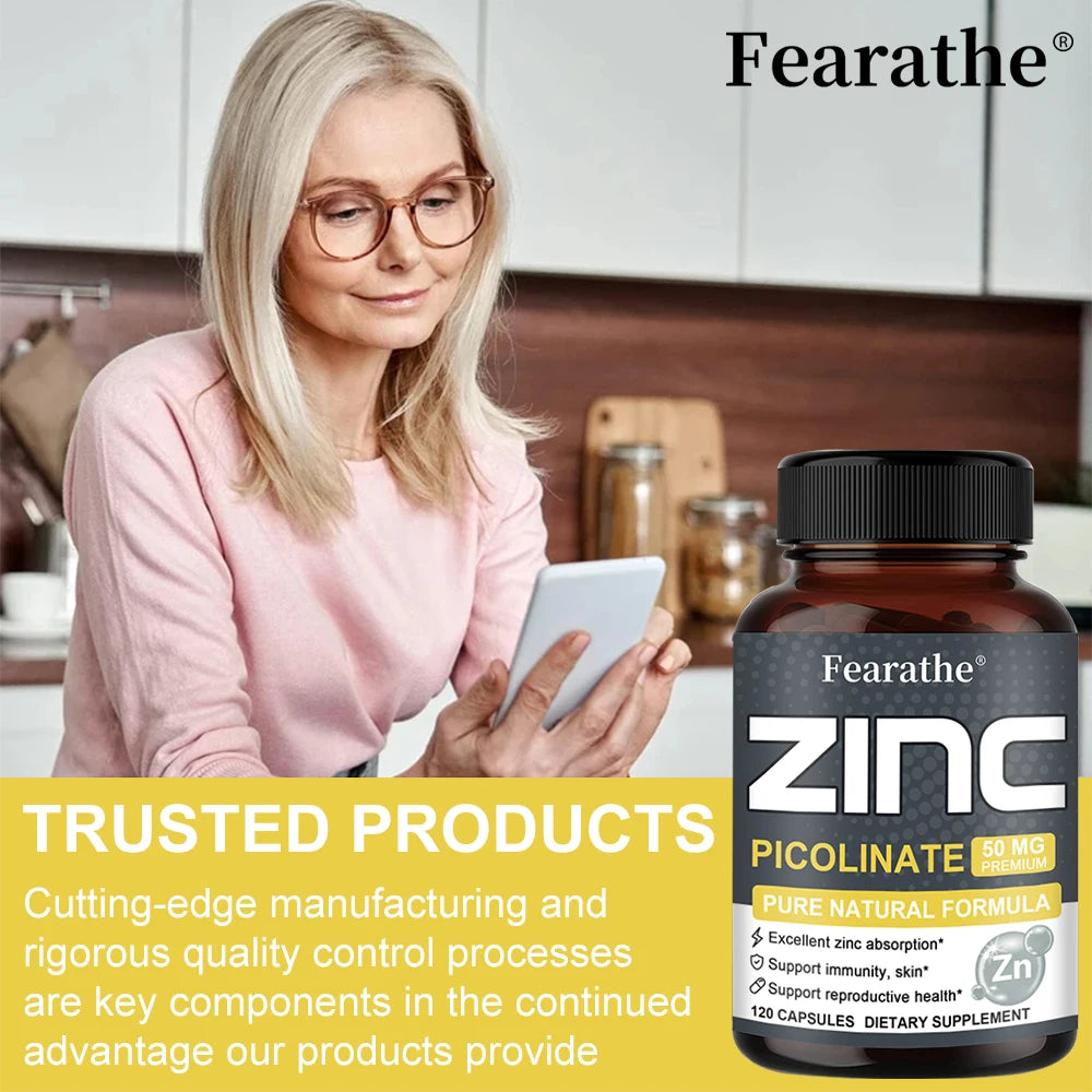 Zinc 50 Mg - High Potency Pure Zinc Supplement, Boosts Immune Function, Promotes Healthy Skin, and Promotes Bone Marrow Health