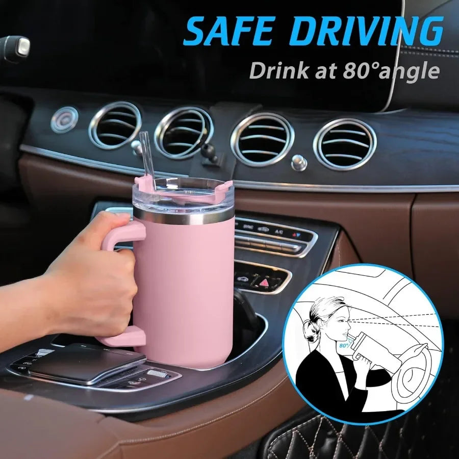 40oz Thermal Stainless Steel Travel Cup with Handle and Straw Reusable Vacuum Tumbler Christmas Gift for Mom Grandma