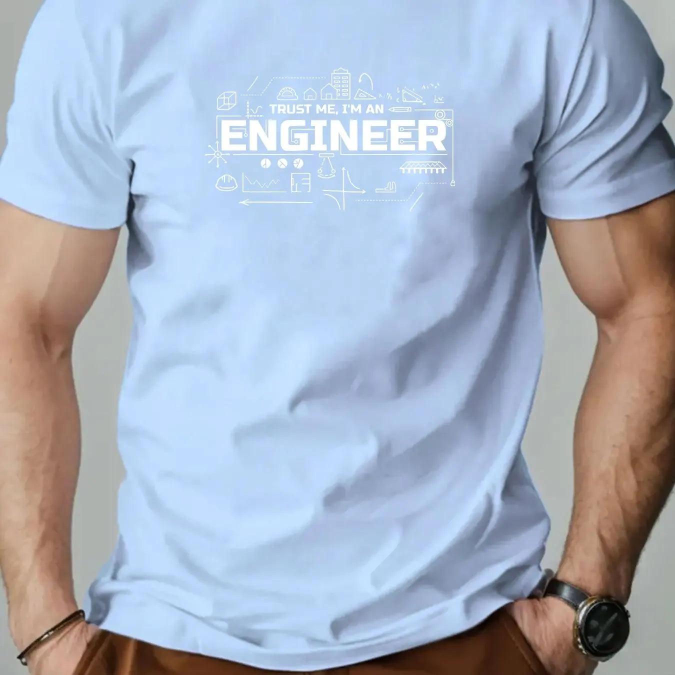 Men's summer 100% pure cotton fashionable casual sports loose fashion engineer pattern printed round neck short sleeved T-shirt