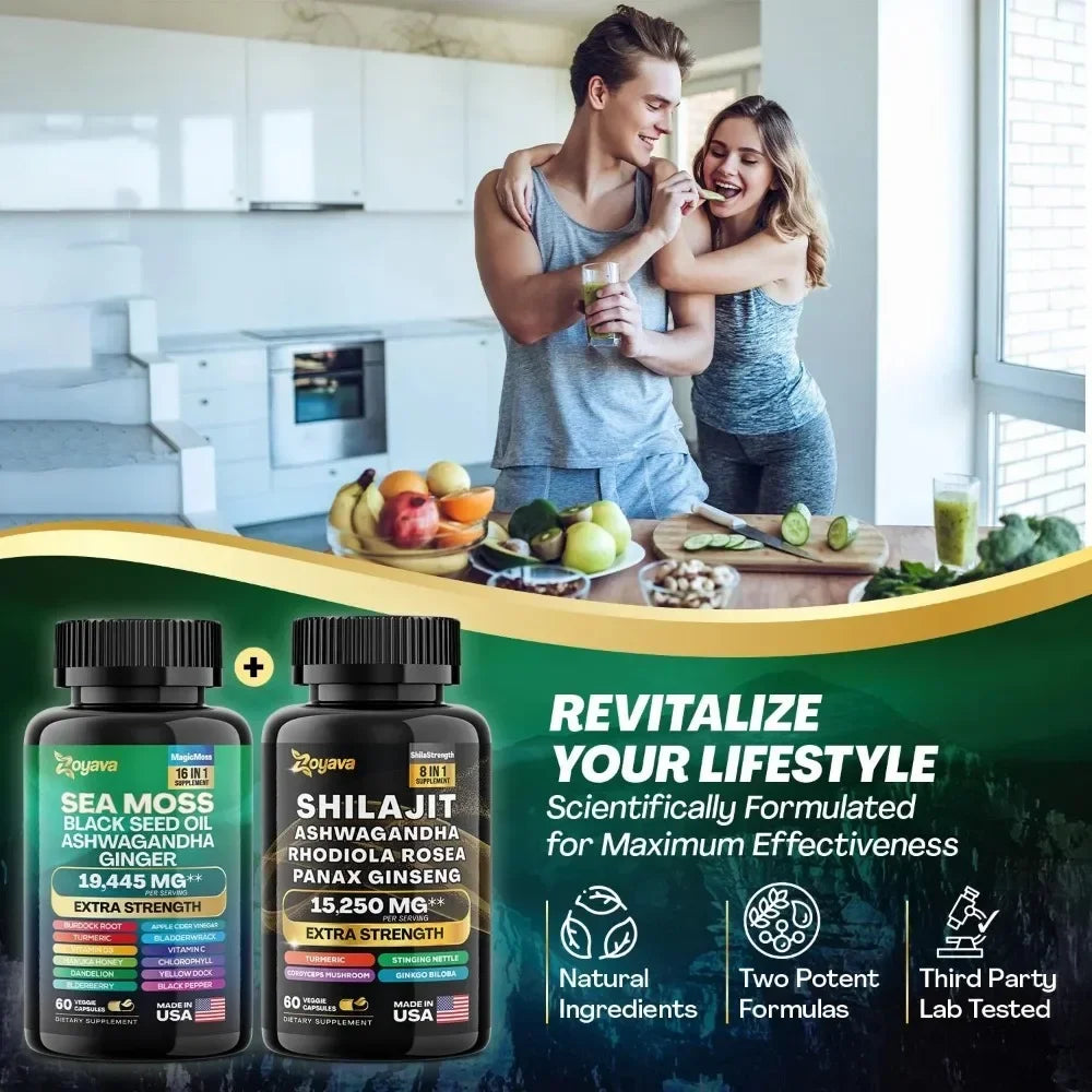 Seaweed 16-in-1, 19,445 Mg (60 Capsules) and Shilajit 8-in-1, 15,250 Mg (60 Capsules) Vitality Kit, 24 Ingredients