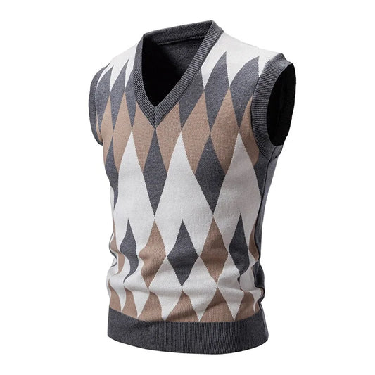 New Mens Argyle Knitwear Vest V Neck Sleeveless Casual Slim Fit Pullover Knitted Sweater lightweight vests
