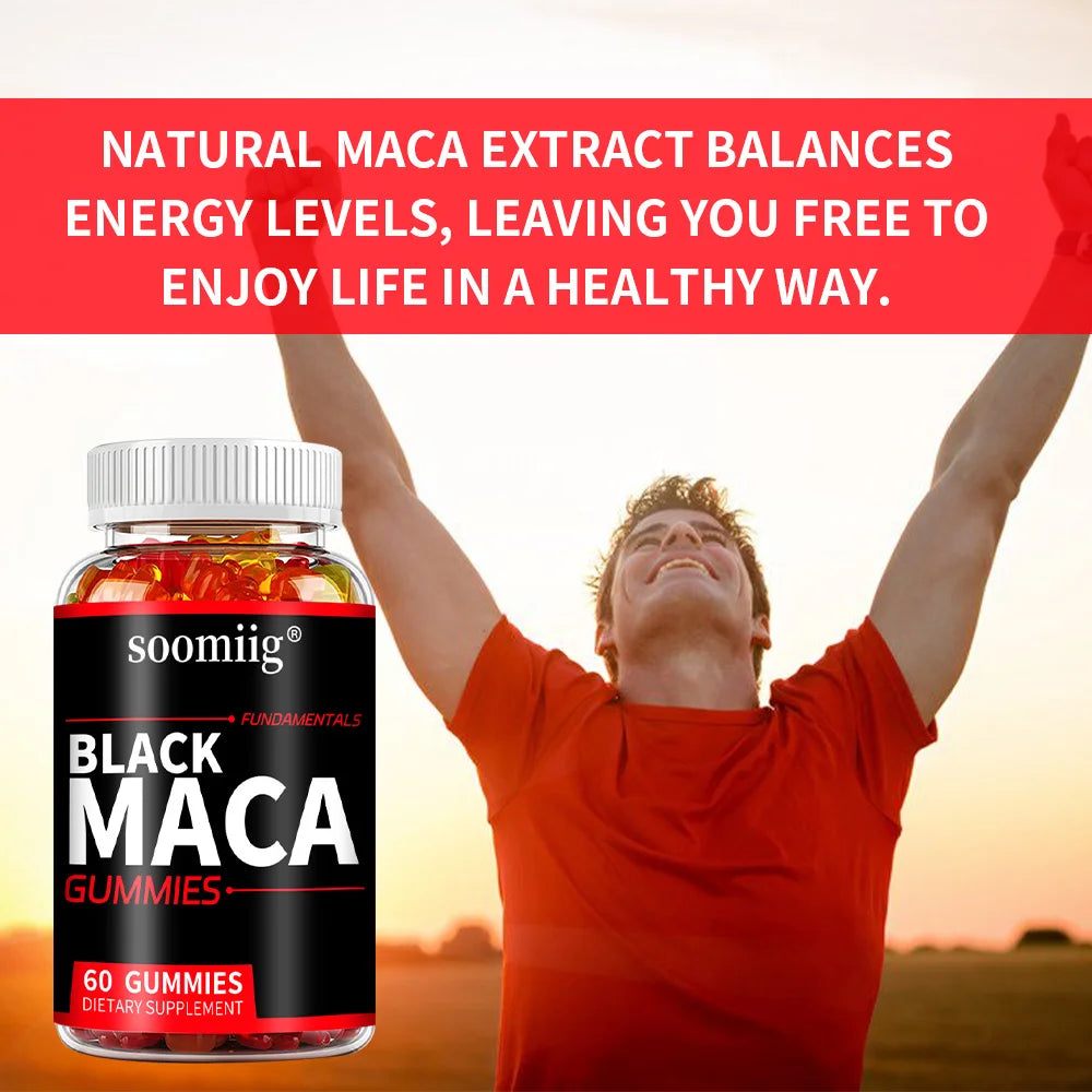 Black Maca Extract Gummies, Balance Energy and Reproductive Health, Enhance Endurance, Workout Supplement