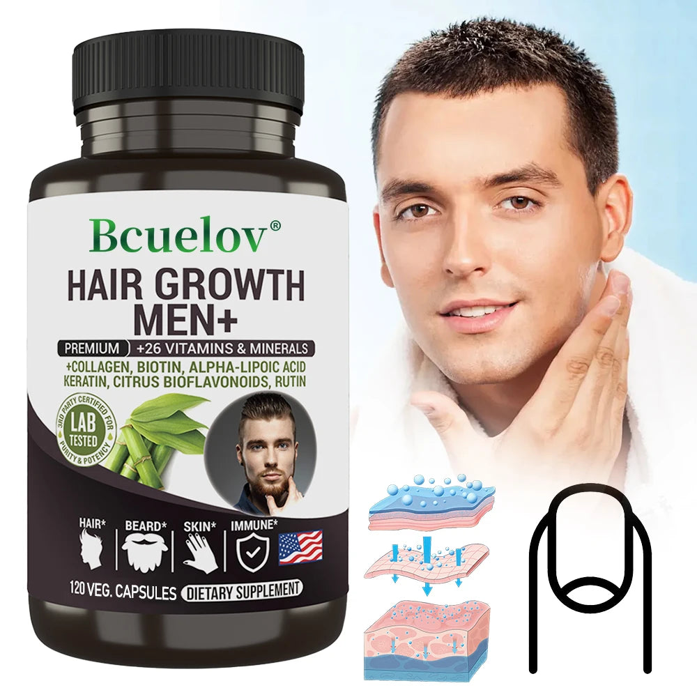 Men's Hair Care Supplement - 26 Mineral Vitamins - Healthy Hair, Beard, Skin, Nails - 120 Capsules