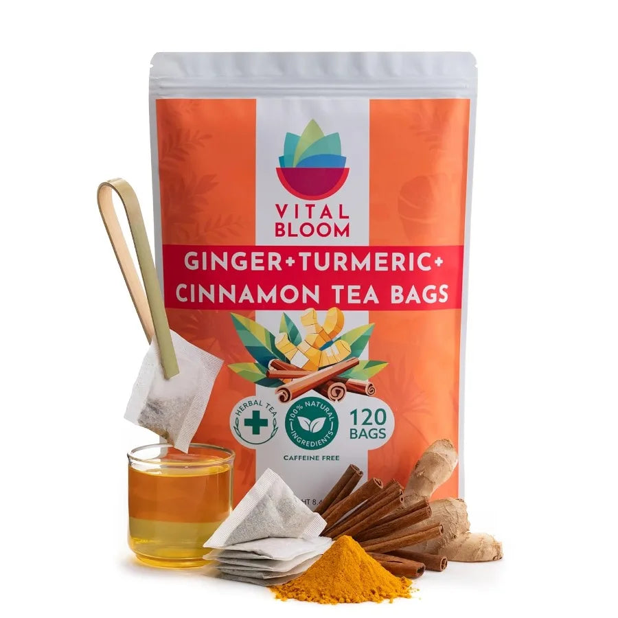 120 Tea Bags Ginger Turmeric Cinnamon Tea Bags Supports Immune Health Aids Digestion 100% Natural Ingredients Blended Herbal Te