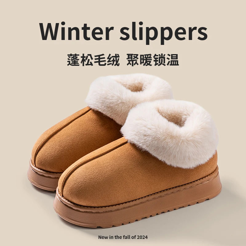 2025 High Quality of  Women's Fashion Snow Boots Fluffy Plush Faux Fur Soft Slippers Winter Indoor Comfortable Home men's Shoes