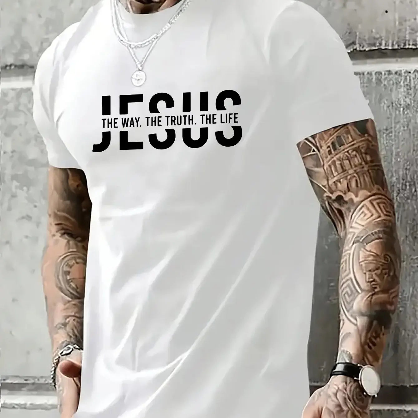 Summer men's 100% pure cotton casual loose fit Jesus Way truth life letter printed round neck short sleeved T-shirt top