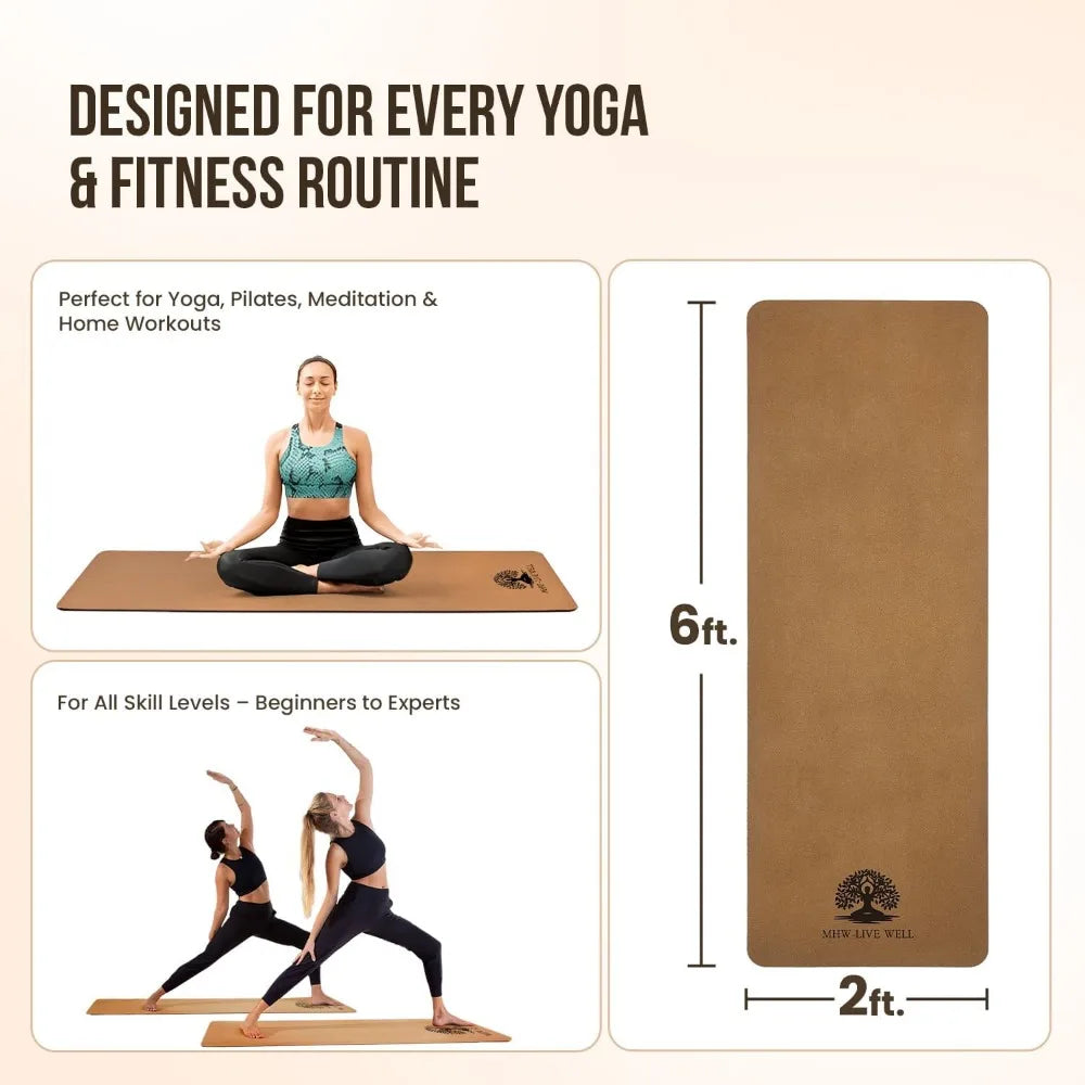 Eco-Friendly Cork and TPE Yoga Mats for Home Workouts - Extra Wide, Long, Foldable, Non-Slip, Odor-Resistant