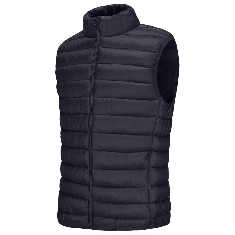 Autumn Men's Casual Vest Lightweight Sleeveless Jacket Full Zipper Outerwear Vest Outdoor Cotton Vest with Pockets