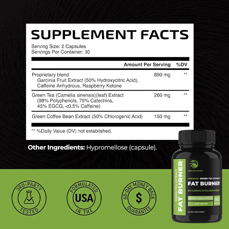 Green Tea Weight Loss | Belly Fat Burner, Metabolism Booster & Appetite Suppressant for Men and Women | 60 Capsules